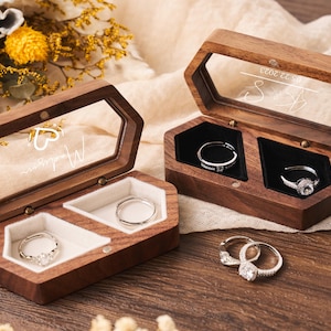 Personalisierte einzigartige Holzringbox für Hochzeitszeremonie, gravierte Ringhalter mit Namen für sie, kundenspezifische Ohrringbox für Geburtstagsgeschenke