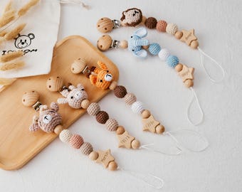Personalized Pacifier Clip Gift For Him,Handmade Crochet Baby Pacifier Clip,Baby shower Gift,Newborn Gift,Custom Engraved  Soother Clip