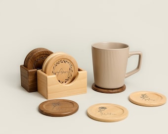 Personalisierter Untersetzer mit Gravur Namen, Brautjungfern Geschenk, Trauzeugen Geschenk, Benutzerdefinierte Untersetzer aus Holz, Geschenk für Sie, Geschenk für Mama