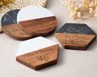 Personalized Wooden Coaster Set For Christmas Gift,Handmade Housewarming Gifts For Couple,Fancy Wood Coaster For New Home Gifts