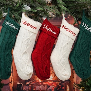 2025 Christmas Stocking with Name,Embroidered Family Stocking, Personalized Knitting Stocking, Monogram Family Stockings, Holiday Stockings