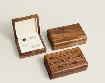 Luxuriöse personalisierte Gravur-Schmuckschatulle aus Holz, Ringbox mit Namen, Eheringträger, Jubiläumsgeschenk, gravierte Schmuckringhülle für Sie