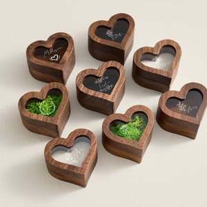 Luxurious Wood Personalized Engagement Ring Bearer In Heart Shape ,Customized Acrylic Lid Wooden Ring Box For Wedding Gift,Proposal Gift
