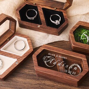 thumbnail image 2 of Personalized Wedding Ring Box - Custom Wooden Box With Names & Date For Ceremony 2 of 12