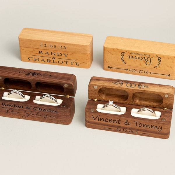 Scatola per anelli in legno con monogramma per personalizzazione, scatola per anelli incisa per regali di anniversario, scatola per anelli in legno personalizzata per regali di nozze