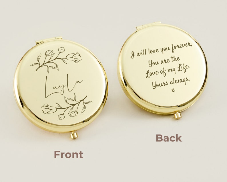 Customized Birth Flower Compact Mirror Gift For Valentines Gift,Engraved Makeup Mirror For Bridesmaid Gifts,Personalized Pocket Mirror Gift image 5