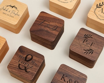 Personalisierte Gravur Ring Box aus Holz, Vorschlag Verlobungsring Box mit Name, Ehering Träger, Jubiläumsgeschenk, Ring Box gravieren