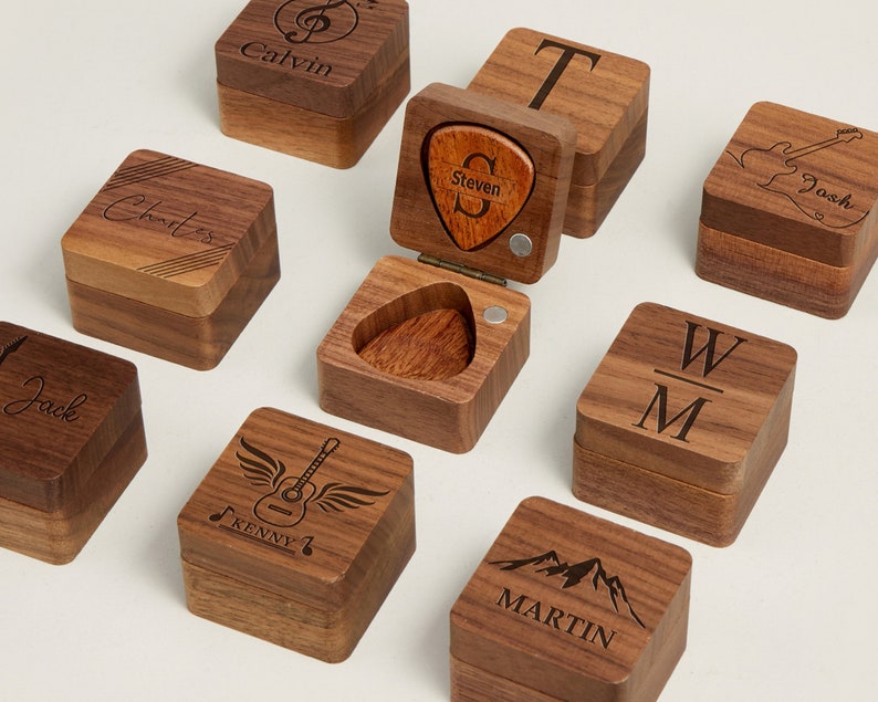 Personalized Guitar Picks, Custom Wooden Guitar Pick Case Box with Engraving, Wood Guitar Pick Organizer Music Gift for Guitarist Musician image 5
