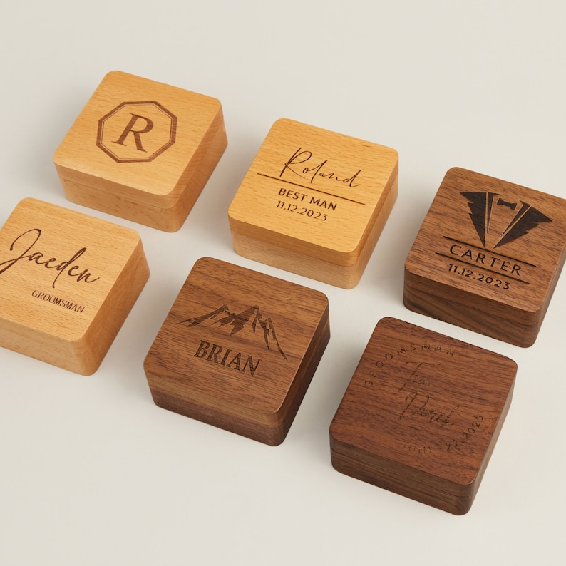 Boîte à boutons de manchette en bois avec design personnalisé, boutons de manchette personnalisés pour homme d'honneur, cadeau de garçon d'honneur pour mariage, cadeau d'anniversaire pour homme, mari image 1