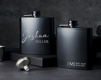 Personalized Black Matte Flask Set Gifts For Groomsmen,Engraved Name In The Flask For Dad,Handmade Fancy Wedding Gifs For Best Men Gift