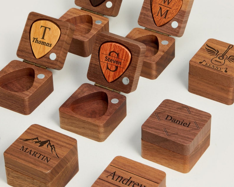 Personalisierte Plektren, benutzerdefinierte Holz Plektrum Koffer Box mit Gravur, Holz Plektrum Organizer Musik Geschenk für Gitarrist Musiker Bild 5