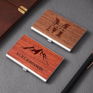 Porta-cartões de visita personalizado para colegas de trabalho, cartão de madeira personalizado para funcionários, carteira de madeira personalizada para presentes de dia dos pais, presente da empresa