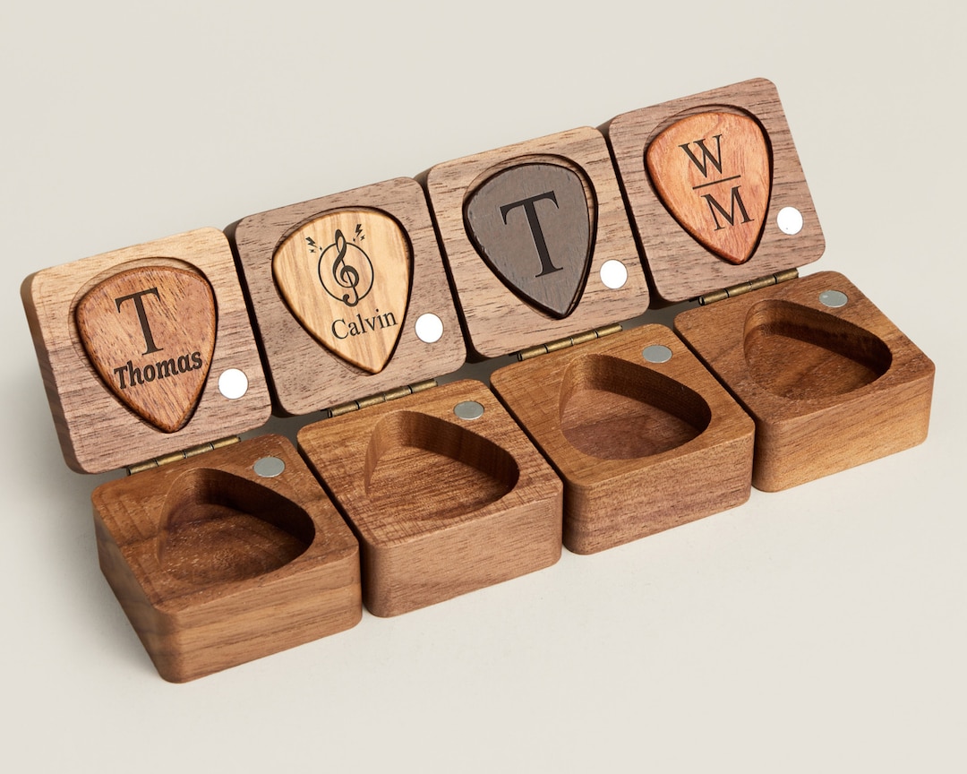 Personalized Guitar Picks, Custom Wooden Guitar Pick Case Box With