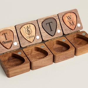 Personalized Guitar Picks, Custom Wooden Guitar Pick Case Box with Engraving, Wood Guitar Pick Organizer Music Gift for Guitarist Musician image 2