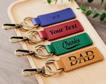 Engraved Leather Keychain for Men,Personalized Keychain,Leather Keyring,Custom Leather Keychain,Monogrammed PU Leather Key Fob,Gift for Him