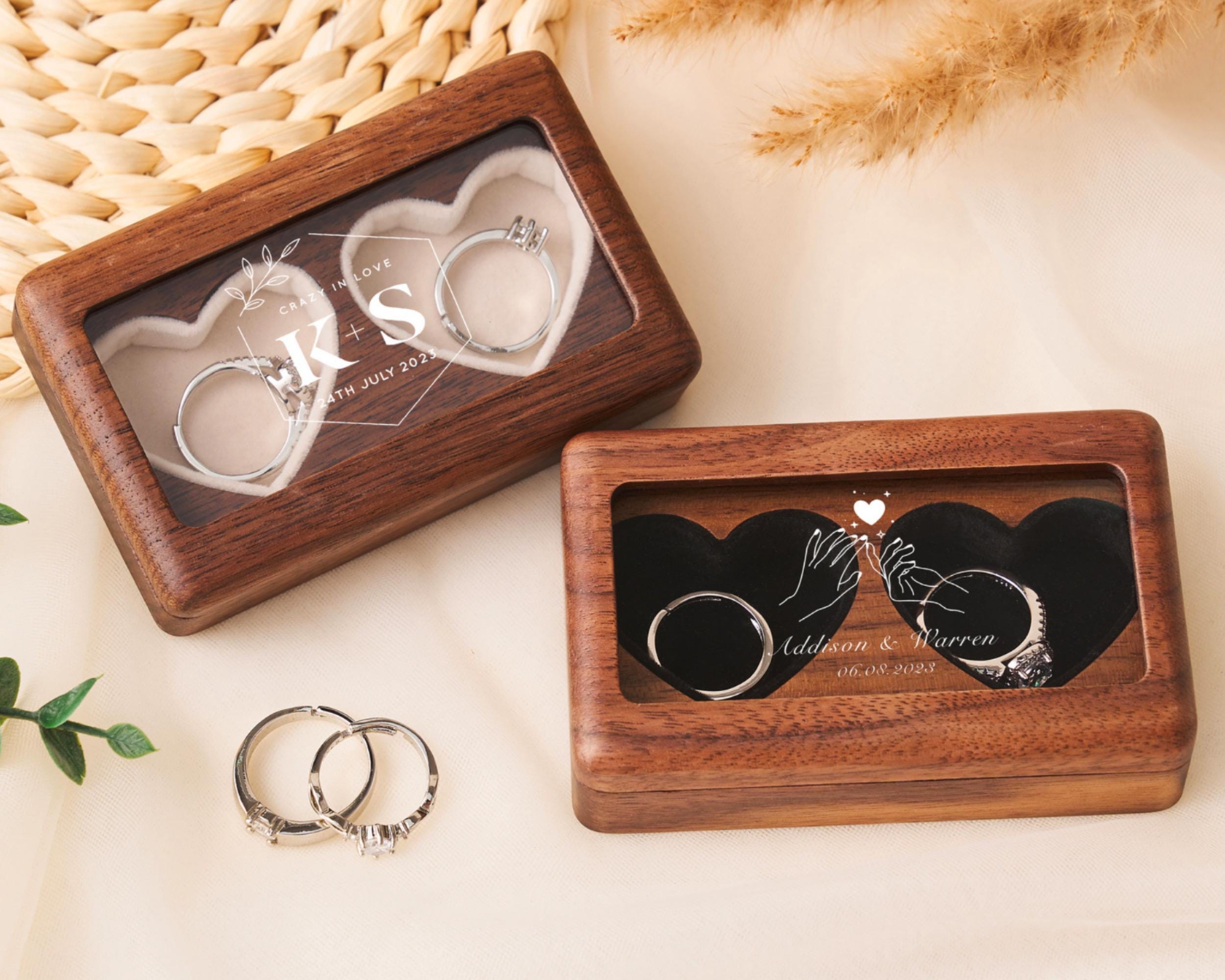 Wooden Ring Box ,Custom Engagement Ring Box For Wedding Gift,Engraved Ring Holder With Name,Custom Ring Bearer With Acrylic Lid