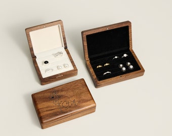 Schmuck-Ring-Holzbox für Ihn, ausgefallene Ringbox als Jubiläumsgeschenk, personalisierte Ringbox als Geburtstagsgeschenk, gravierter Name mit Geburtsblumen