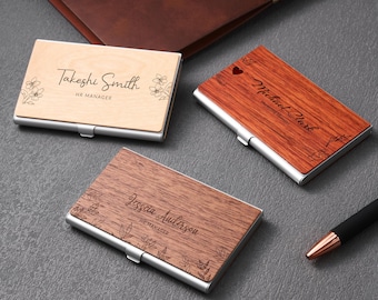 Porta biglietti da visita in legno personalizzato, porta biglietti da visita per lui, porta biglietti da visita con monogramma, regali aziendali in legno inciso per lui