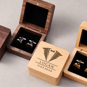 Engraved CuffLinks With Wooden Box,Fancy Wood Cufflinks Box With Name For Groomsmen Gift,Wedding Gift For Bestman,Handmade Box Gift For Him