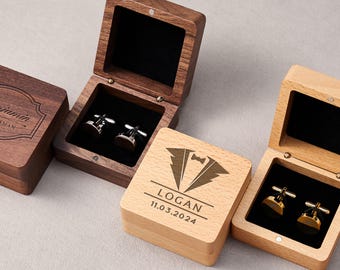 Engraved CuffLinks With Wooden Box,Fancy Wood Cufflinks Box With Name For Groomsmen Gift,Wedding Gift For Bestman,Handmade Box Gift For Him