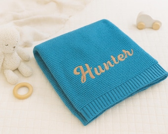 Personalized Organic Cotton Baby Blanket,Handmade Embroidered Name Gifts for Her
