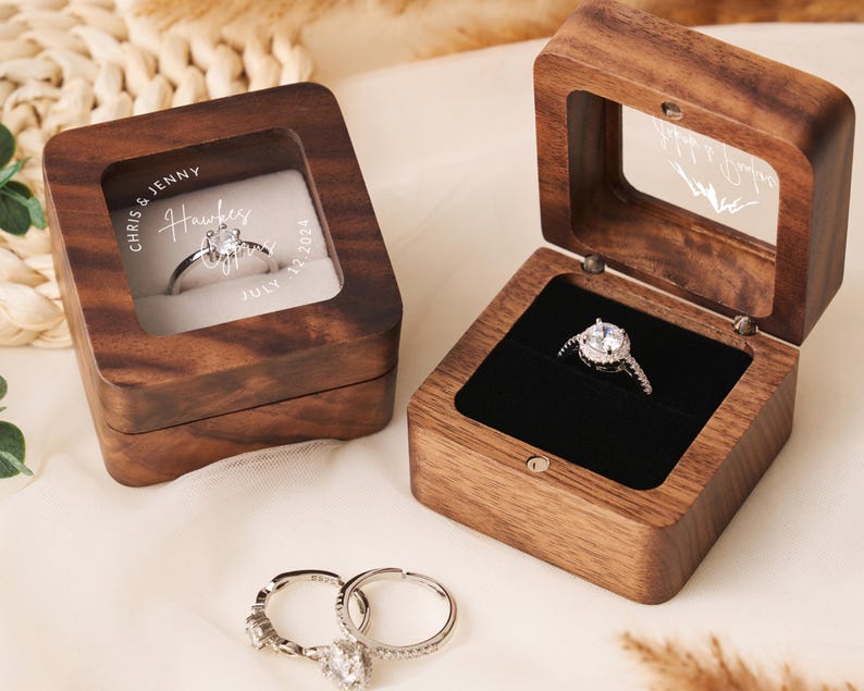 Ringbox aus Holz mit benutzerdefiniertem Namen, Ringbox mit Gravur, Ringbox mit Gravur, Ringbox mit Gravur, Ringbox mit Deckel, Ringbox aus Holz Bild 1