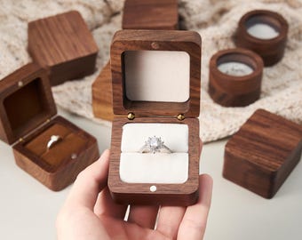 Personalized Wooden Wedding Ring Box,Customized Engagement Three Slots Rings Box,Fancy Engraved Ring Bearer For Anniversary Gift