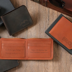 Cartera de cuero genuino grabada para hombre, cartera de cuero personalizada para él, cartera de hombre personalizada para aniversario, regalo para papá.