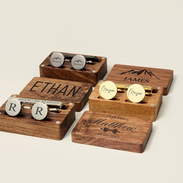 Personalized Groomsmen Cufflinks For Wedding Gift,Fancy Cufflinks Tie-clip Box Set For Groomsman, Gold Sliver Black Cufflinks Box With Name