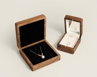 Luxury Personalized Necklace Box For Women,Anniversary Gift For Her,Handmade Engraved Wood Mirror Box With Name,Custom Jewelry Box For Him