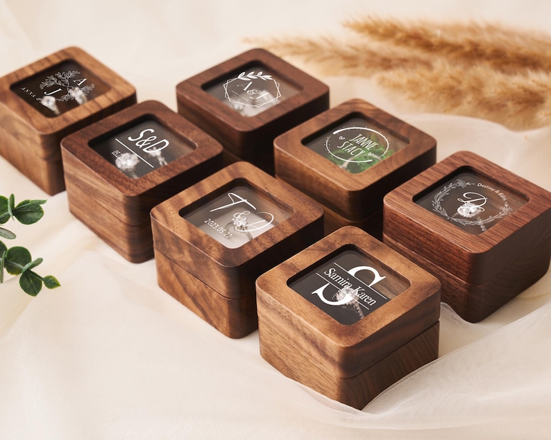 Ringbox aus Holz mit benutzerdefiniertem Namen, Ringbox mit Gravur, Ringbox mit Gravur, Ringbox mit Gravur, Ringbox mit Deckel, Ringbox aus Holz Bild 7