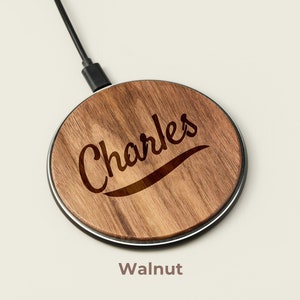 Fancy Personalized Wooden Wireless Charger Station, Custom Name Wooden Wireless Charger Pad 15W Fast Charging, Portable Qi Wireless Charger