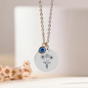 Personalized Necklace Gift For Her,Handmade Silver BirthFlower Pendant For Mother’s Day Gift,Custom Birthstone Jewelry For Wedding Gift