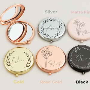 Miroir de maquillage fantaisie gravé pour cadeau de mariage, Miroir compact personnalisé, cadeau pour proposition, Cadeau personnalisé pour elle, Votre propre logo gravé image 4