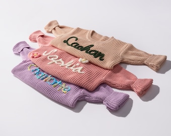 Luxurious Personalized Baby Sweater For New Year Gifts,Hand Embroidered Name On Jumper For Shower Gifts,Featuring Monogram On Sweater
