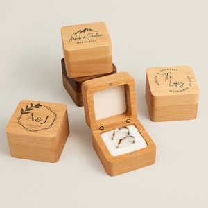 Oak and Walnut Wooden Ring Box for Proposal, Engraved Engagement Ring Box with Name, Wedding Ring Box, Anniversary Gift, Ring Box