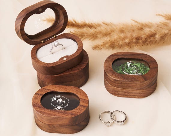 Scatola per fedi nuziali Scatola per anelli personalizzata Scatola di legno per anelli Nome inciso Scatola di legno - Italia