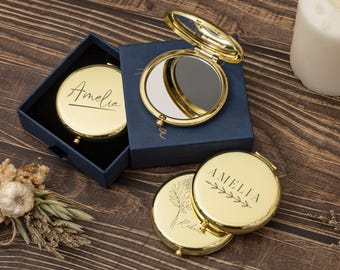 Specchietto per il trucco personalizzato per damigelle d'onore – Specchietto compatto con monogramma personalizzato, regalo per la festa di matrimonio
