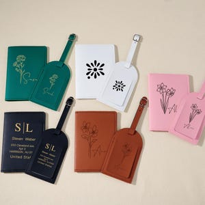 Personalized Leather Luggage Tag Gifts With Passport Cover For Travelers,Custom Birth Month Flower On The Passport Wallet Tag For BestFriend