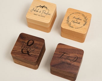 Wooden Ring Box for Proposal, Engraved Engagement Ring Box with Name, Wedding Ring Box, Anniversary Gift, Ring Box