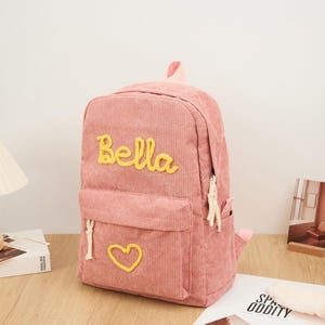 Sac à dos rose personnalisé avec nom pour fille, cartable pour tout-petits pour la rentrée, sac de garderie en velours côtelé fait main, cadeau pour elle, sacs mignons