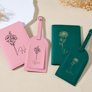 Estuche para pasaporte de cuero personalizado y etiqueta para equipaje con diseño de flores de nacimiento, elegantes regalos de boda para dama de honor, regalo de Navidad para ella