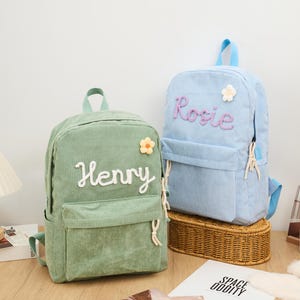 Sac à dos personnalisé pour enfants avec nom pour garçons, cartable pour tout-petits pour la rentrée, sac de garderie en velours côtelé fait main pour fille, sacs mignons