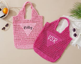 Aangepaste stro strandtas raffia, geborduurd monogram draagtas bruidsmeisje voor zomervakantie cadeau, gepersonaliseerde naamtas voor huwelijkscadeaus