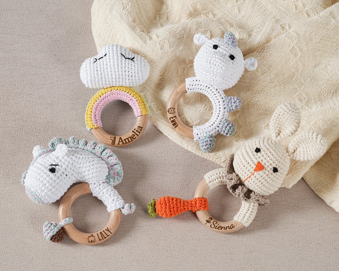Handmade Rattle With Name for Babies, Name Engraving Baby Gift, Wooden ...