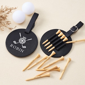 Personalized Leatherette Golf Tag With Tees,Custom Gift for Golf Lovers, Groomsmen, Dad, Retirement,Custom Golf Tee Holder with Engraved Tee