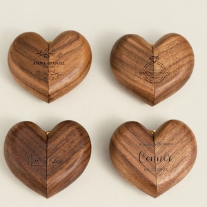 Handmade Heart Shaped Wooden Ring Bearer Gift For Couples,Ideal Anniversary Gift For Her,Engagement Rings Box Gift For Him,Wedding Ring Box