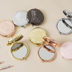 Aangepaste geboortebloem compacte spiegelcadeau voor valentijnscadeau,gegraveerde make-upspiegel voor cadeaus bruidsmeisje,gepersonaliseerd zakspiegelcadeau