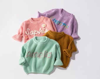 Adorable Personalized Baby Sweater With Flower For New Year Gift,Customized Baby Jumper For Birthday Gifts,Handmade Embroidered Baby Sweater