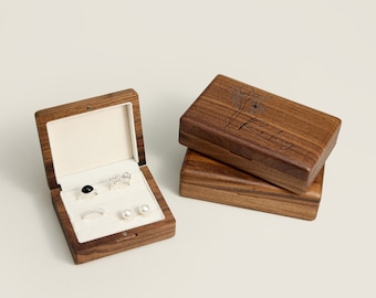 Boîte à bijoux en bois à graver personnalisée, boîte à bagues fantaisie avec nom, porteur d'alliances, cadeau d'anniversaire, écrin à graver pour boîte à bagues pour elle